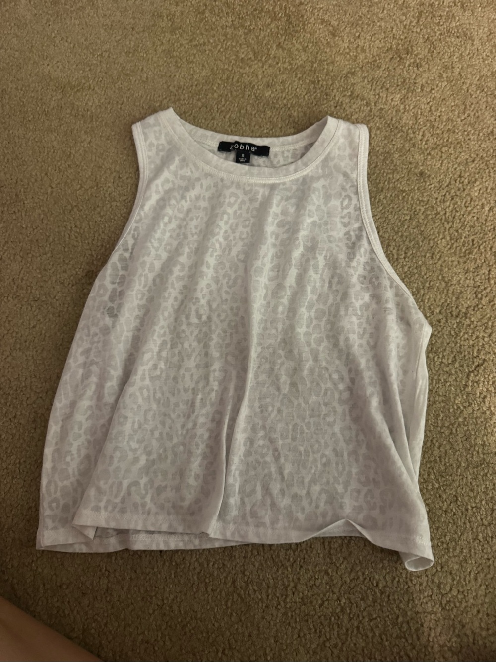Zobha White Sleeveless Jacquard Leopard Tank